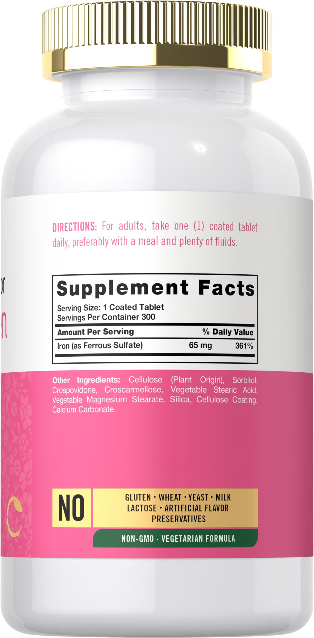 Carlyle Iron Supplement for Women 65mg | 300 Coated Tablets | Vegetarian, Non-GMO & Gluten Free