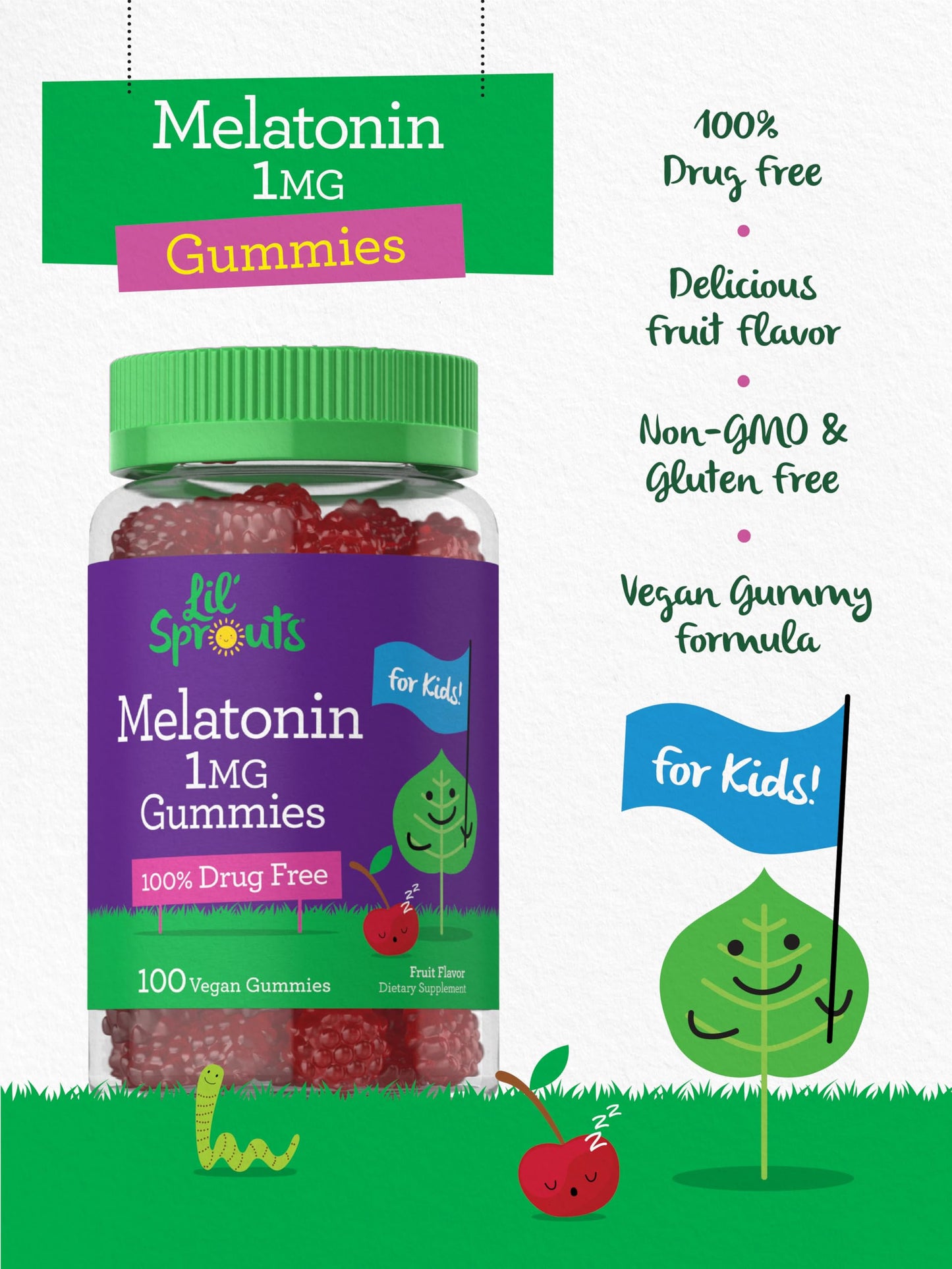 Carlyle Kids Melatonin Gummies 1 mg - 100 Count | Vegan, Non-GMO, Gluten Free | Lil Sprouts