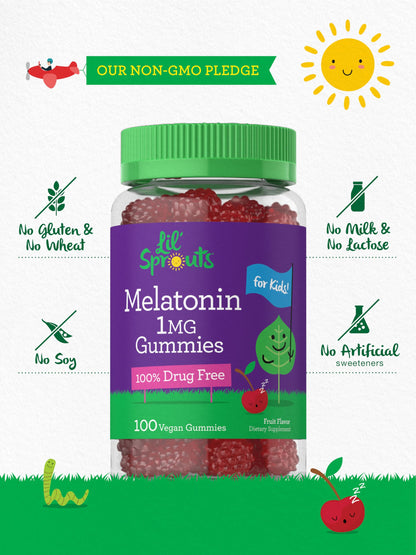 Carlyle Kids Melatonin Gummies 1 mg - 100 Count | Vegan, Non-GMO, Gluten Free | Lil Sprouts