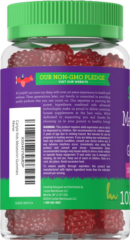 Carlyle Kids Melatonin Gummies 1 mg - 100 Count | Vegan, Non-GMO, Gluten Free | Lil Sprouts