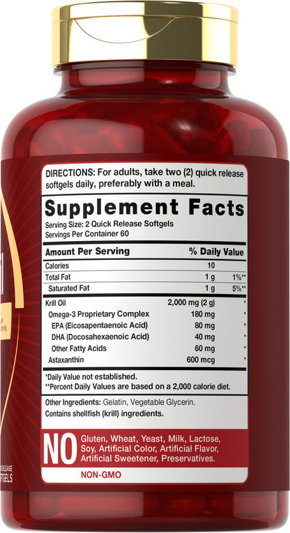 Carlyle Antarctic Krill Oil 2000 mg | 120 Softgels | Omega-3 EPA/DHA + Astaxanthin | Lab Tested