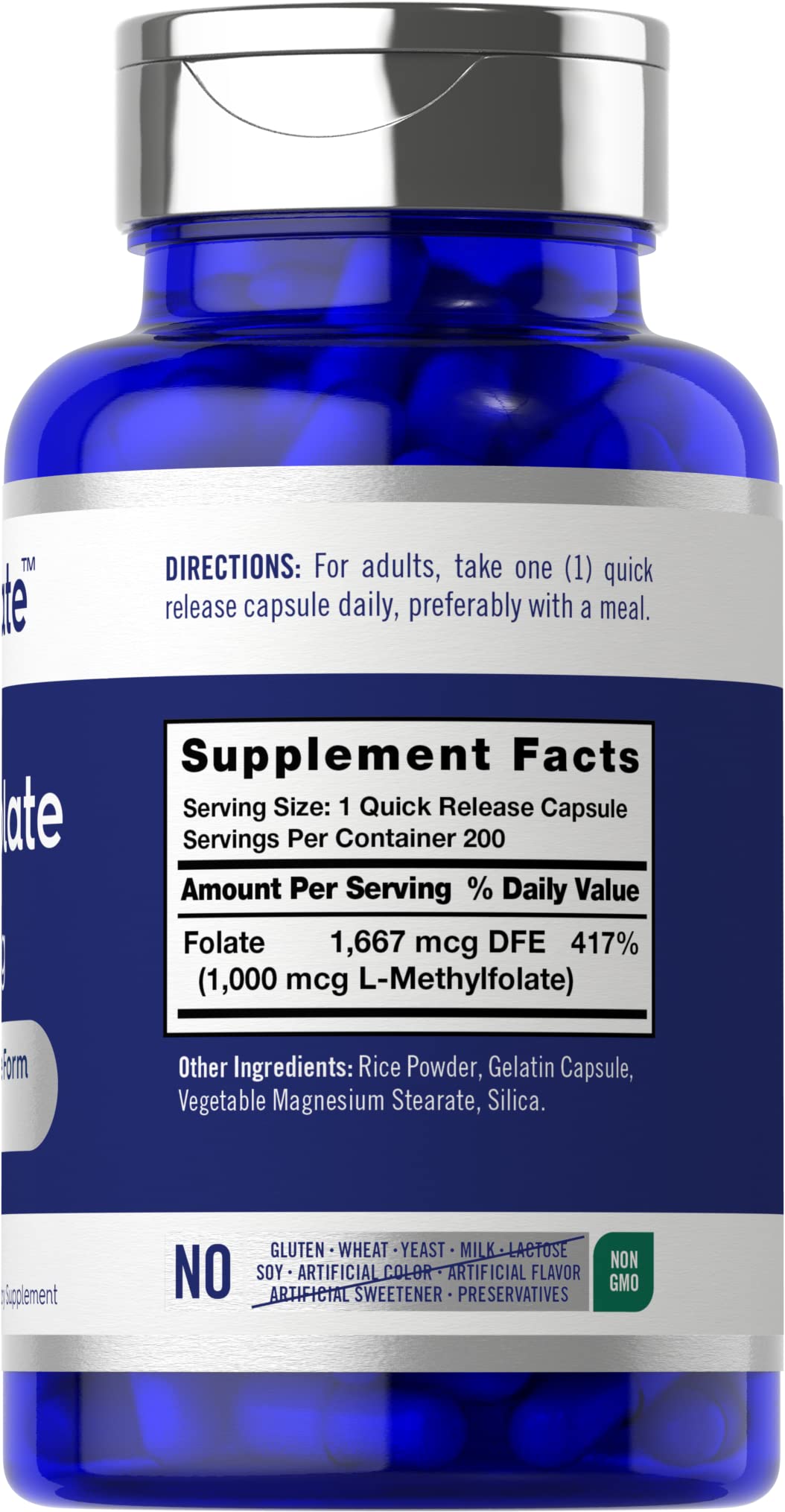Carlyle L-Methylfolate 1000mcg | 200 Capsules | Opti-Folate – Non-GMO, Gluten Free | 5-MTHF Methyl Folate