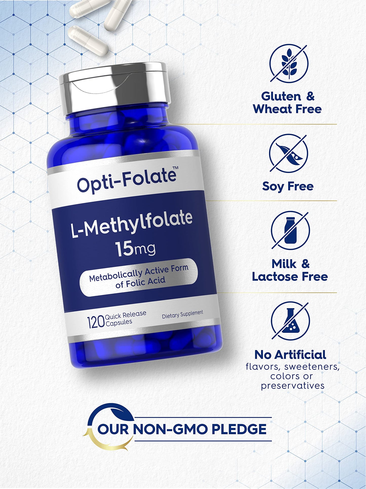 Carlyle L-Methylfolate 15mg - 120 Capsules | Non-GMO, Gluten Free | Opti-Folate