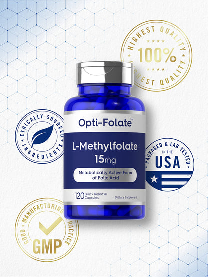 Carlyle L-Methylfolate 15mg - 120 Capsules | Non-GMO, Gluten Free | Opti-Folate