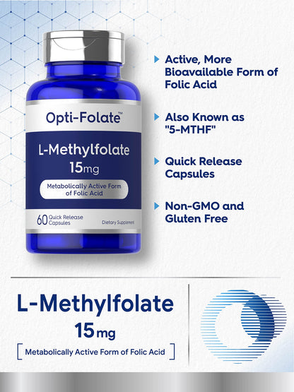 Carlyle L-Methylfolate 15mg | 60 Capsules | 5-MTHF Max Potency | Non-GMO & Gluten Free | Opti-Folate