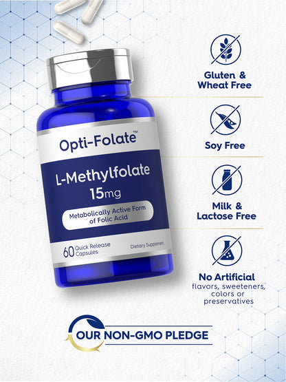 Carlyle L-Methylfolate 15mg | 60 Capsules | 5-MTHF Max Potency | Non-GMO & Gluten Free | Opti-Folate