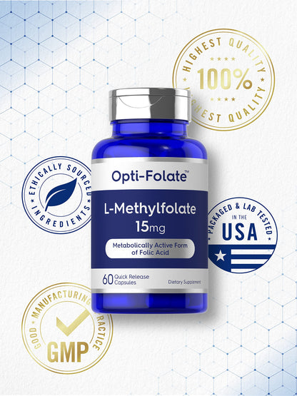 Carlyle L-Methylfolate 15mg | 60 Capsules | 5-MTHF Max Potency | Non-GMO & Gluten Free | Opti-Folate