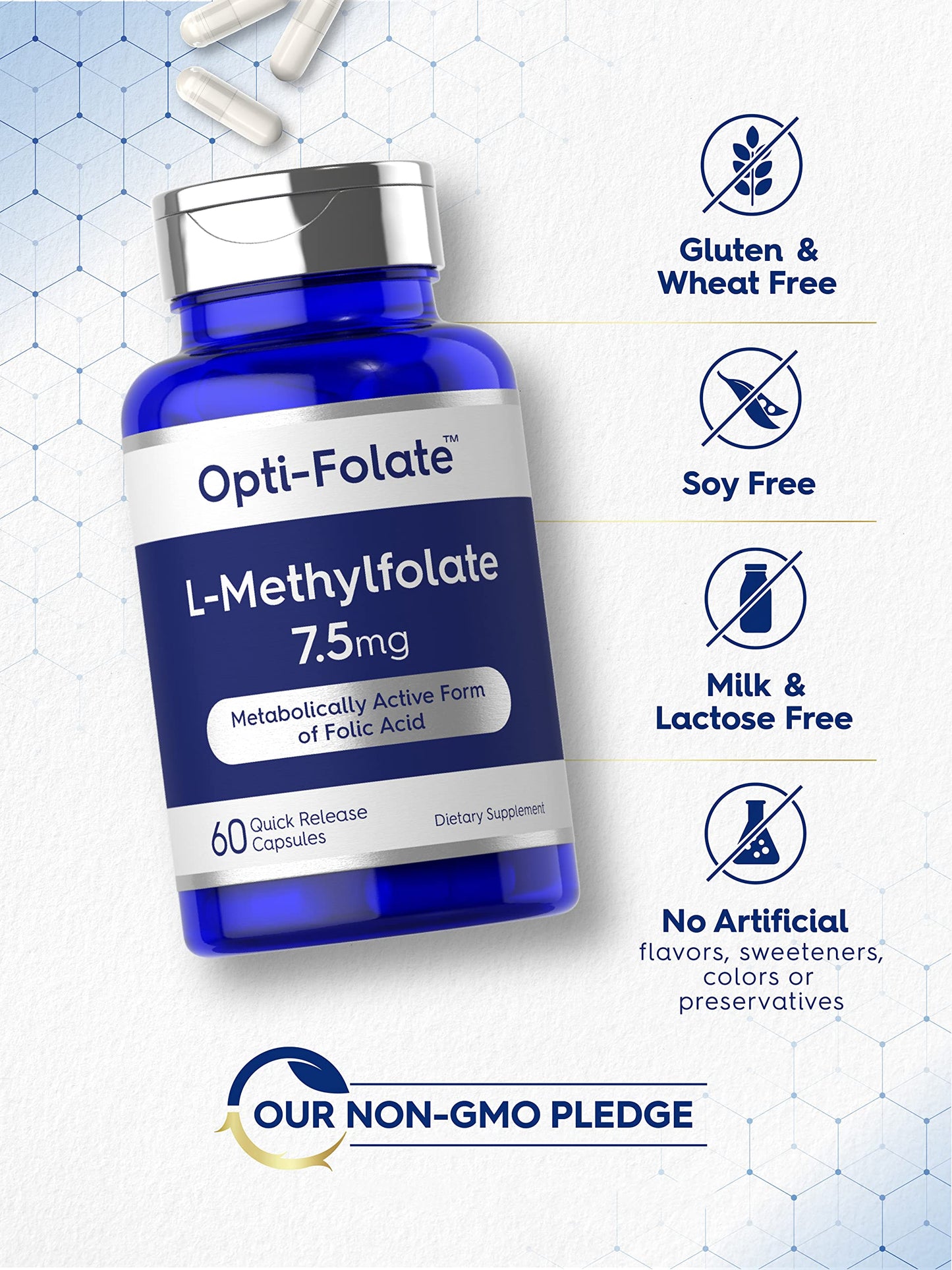 Carlyle L-Methylfolate 7.5 mg | 60 Capsules | Optimized & Activated | Non-GMO, Gluten Free | 5-MTHF Methyl Folate | Opti-Folate (Pack of 2)