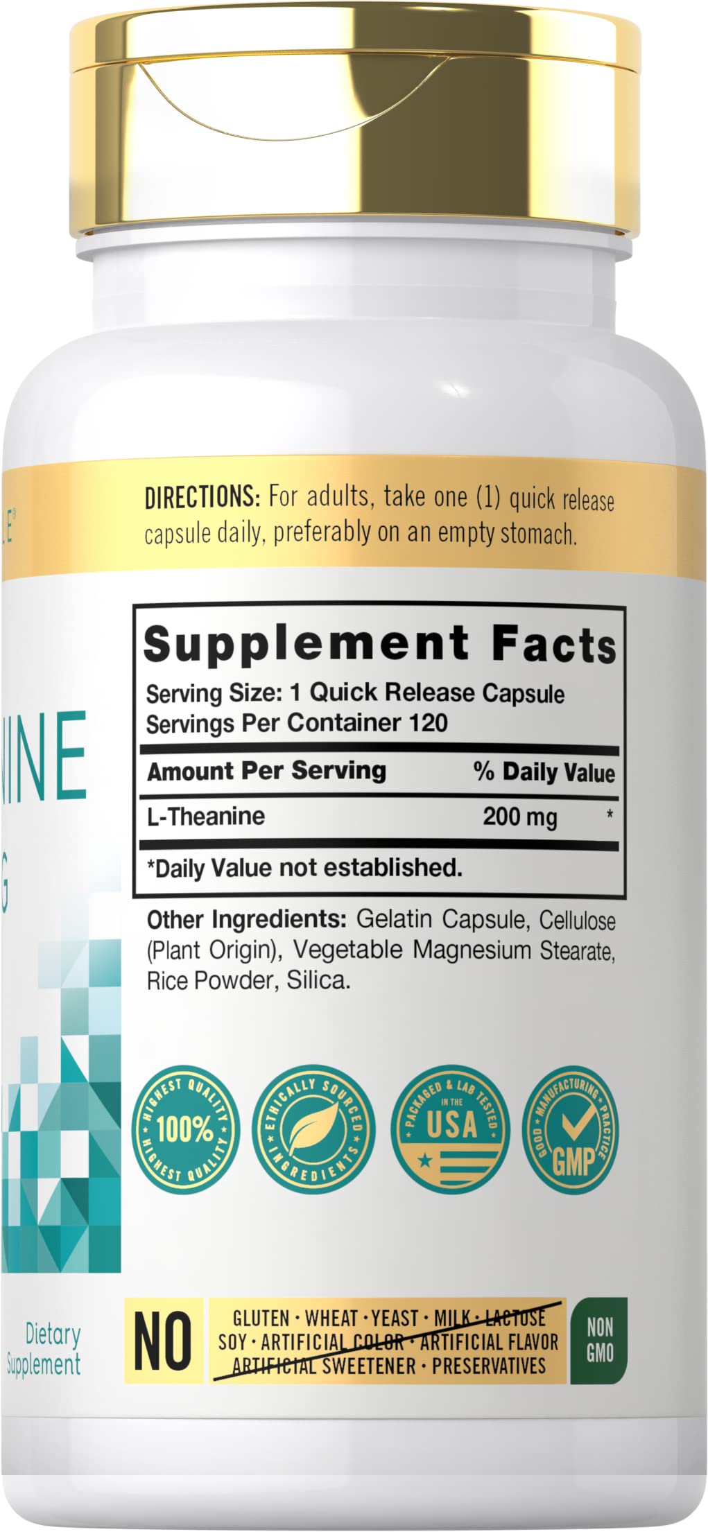 Carlyle L-Theanine 200mg Supplement | 120 Capsules | Non-GMO, Gluten Free