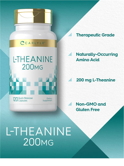 Carlyle L-Theanine 200mg Supplement | 120 Capsules | Non-GMO, Gluten Free
