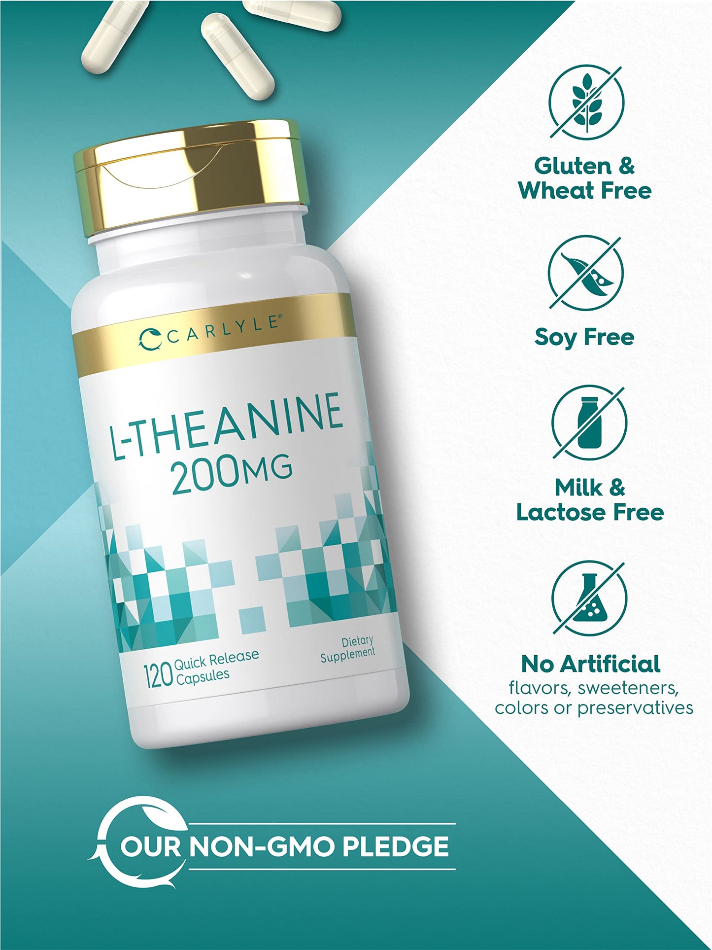 Carlyle L-Theanine 200mg Supplement | 120 Capsules | Non-GMO, Gluten Free
