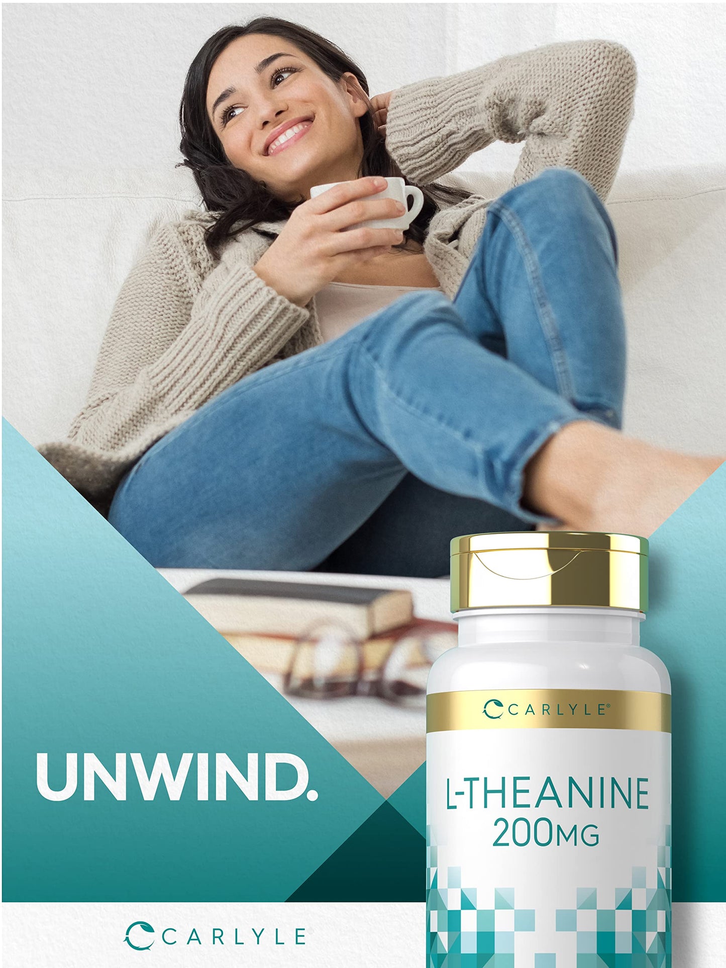 Carlyle L-Theanine 200mg Supplement | 120 Capsules | Non-GMO, Gluten Free