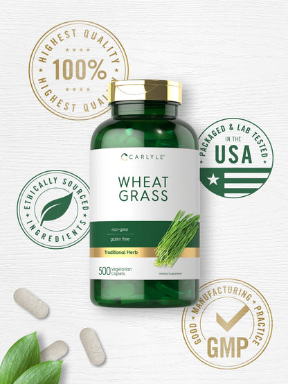 Carlyle Wheat Grass Supplement | 500 Vegetarian Caplets | Non-GMO, Gluten Free Superfood