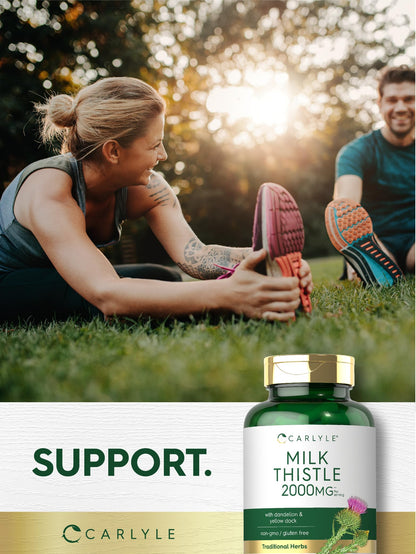 Carlyle Milk Thistle 2000mg – 180 Capsules | Dandelion & Yellow Dock | Non-GMO, Gluten Free