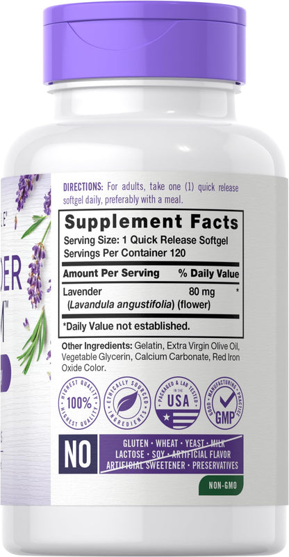 Carlyle Lavender Pills 80 mg | 120 Softgels | Calm Non-Drowsy | Gluten Free & Non-GMO