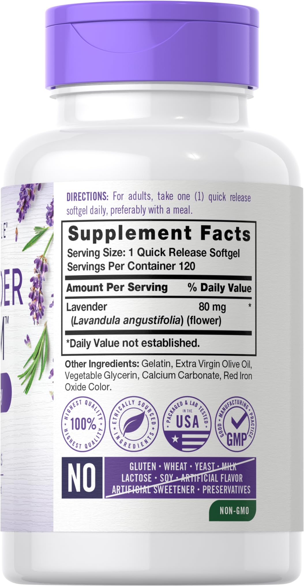 Carlyle Lavender Pills 80 mg | 120 Softgels | Calm Non-Drowsy | Gluten Free & Non-GMO