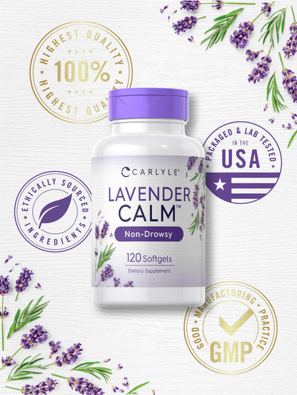 Carlyle Lavender Pills 80 mg | 120 Softgels | Calm Non-Drowsy | Gluten Free & Non-GMO