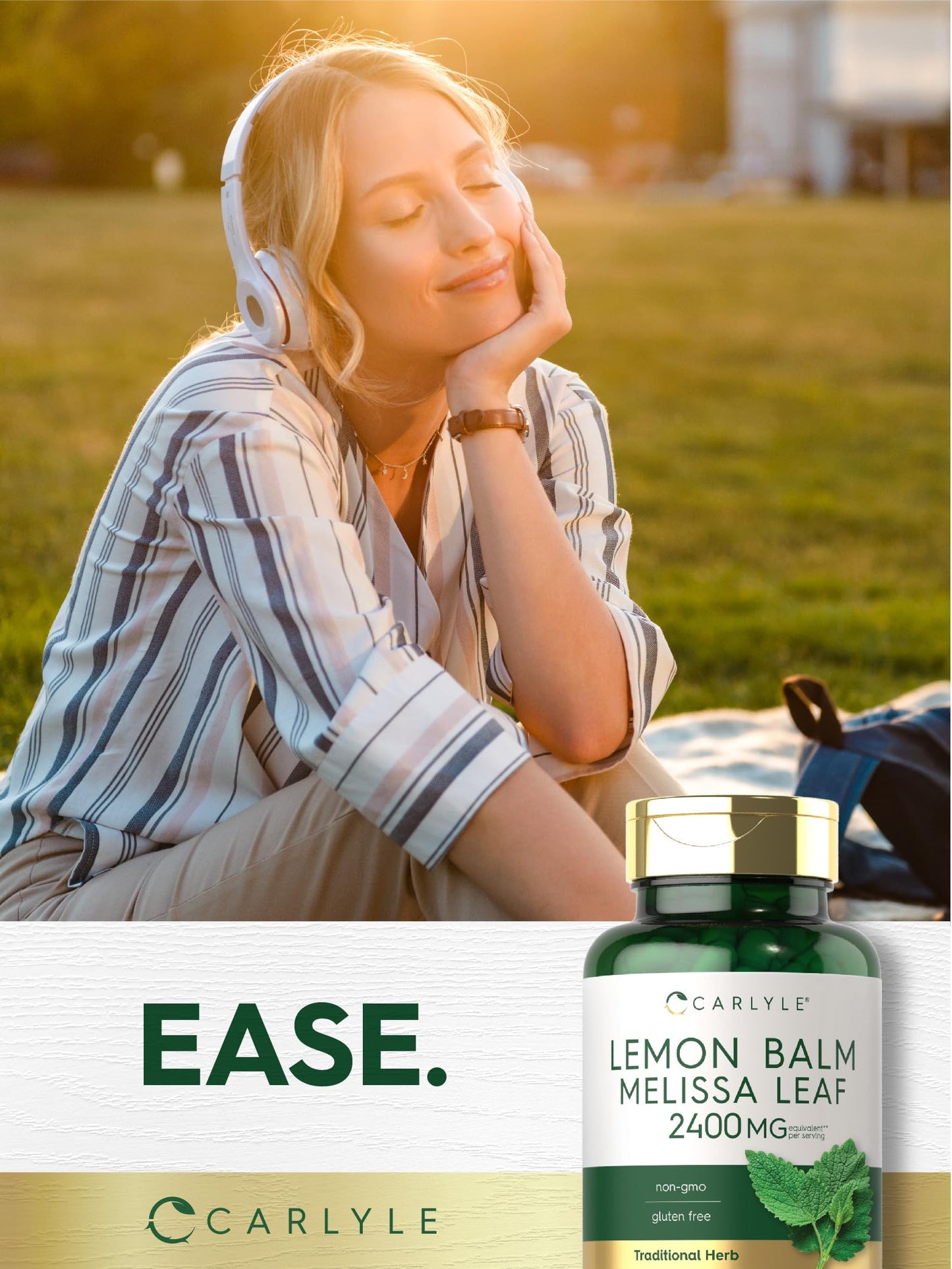 Carlyle Lemon Balm Capsules | 200 Count | Non-GMO and Gluten Free Formula | Melissa Leaf Traditional Herbal Supplement | Super Concentrated Extract