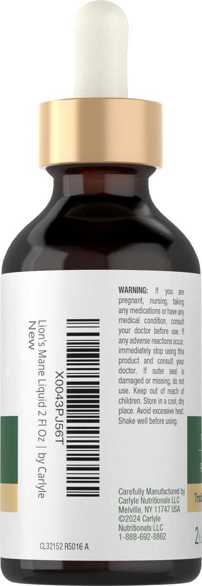 Carlyle Lions Mane Mushroom Supplement | 2 Fl Oz Liquid Extract Tincture | Vegetarian | Non-GMO & Gluten Free