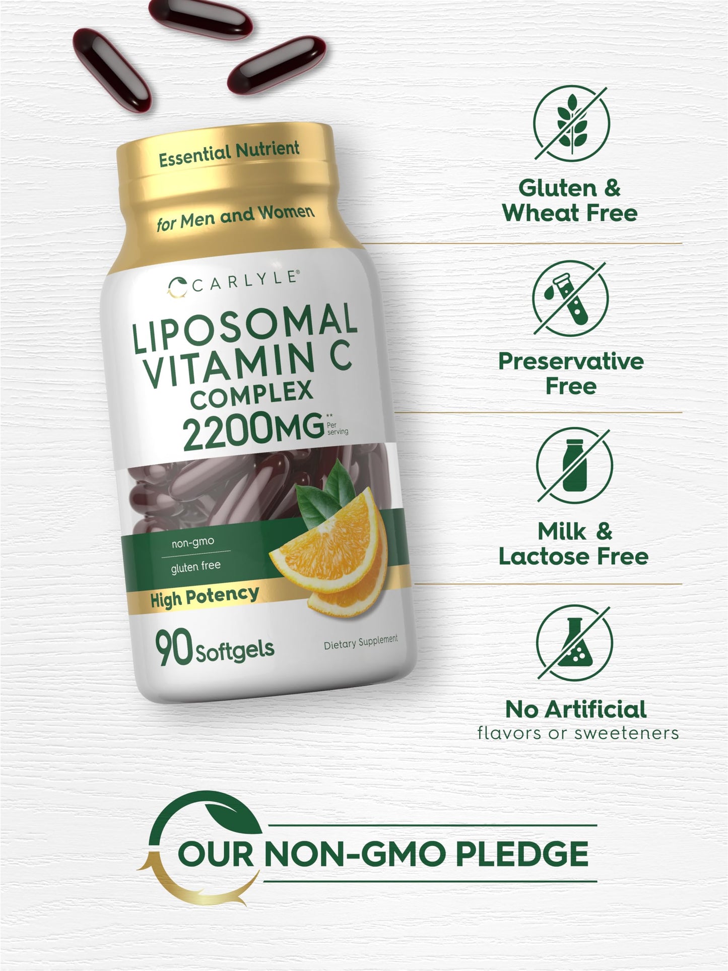 Carlyle Liposomal Vitamin C 2200mg - 90 Softgels | High Potency, Non-GMO & Gluten Free | Pack of 2