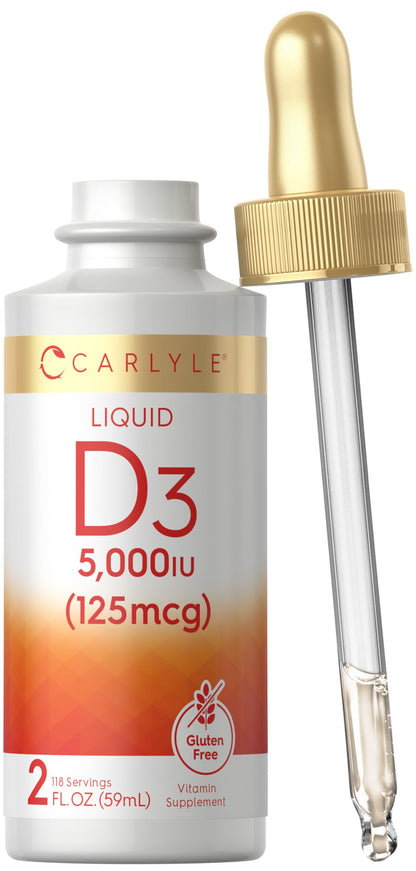 Carlyle Liquid Vitamin D3 5000 IU (125 mcg) – 2 oz | Vegetarian, Non-GMO, Gluten Free