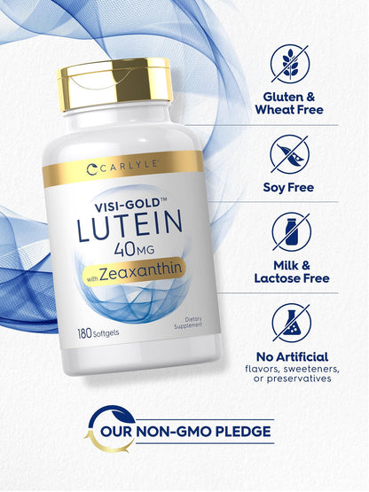 Carlyle Lutein & Zeaxanthin Supplement | 40 mg Lutein + 2 mg Zeaxanthin per Softgel | 180 Softgels | Visi-Gold | Eye Health Vitamins | Non-GMO & Gluten Free