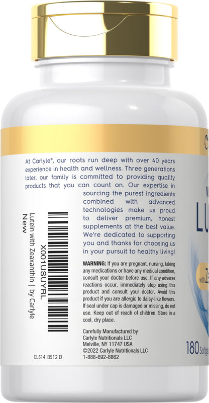 Carlyle Lutein & Zeaxanthin Supplement | 40 mg Lutein + 2 mg Zeaxanthin per Softgel | 180 Softgels | Visi-Gold | Eye Health Vitamins | Non-GMO & Gluten Free