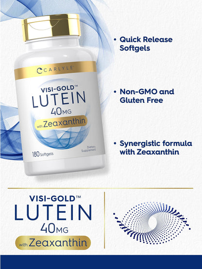 Carlyle Lutein & Zeaxanthin Supplement | 40 mg Lutein + 2 mg Zeaxanthin per Softgel | 180 Softgels | Visi-Gold | Eye Health Vitamins | Non-GMO & Gluten Free