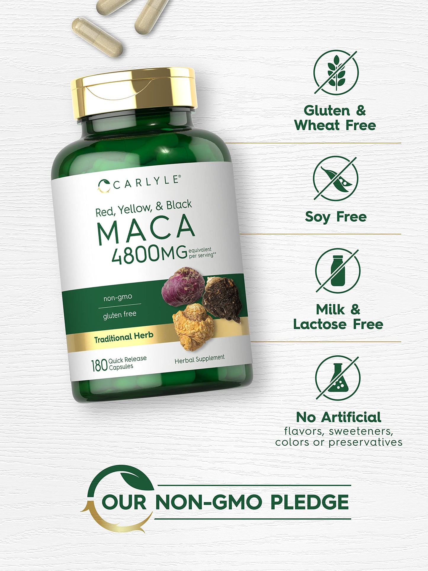 Carlyle Maca Root Capsules for Women & Men – 4800 mg High Potency, 180 Count