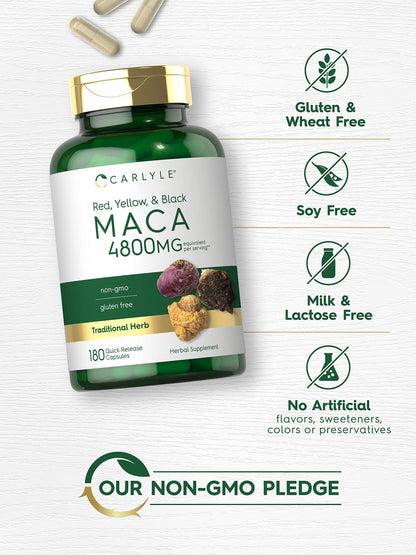 Carlyle Maca Root Capsules for Women & Men – 4800 mg High Potency, 180 Count