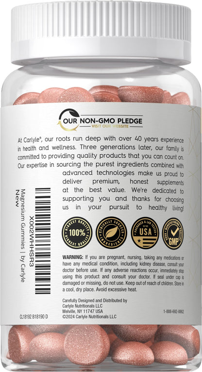 Carlyle Magnesium Citrate Gummies 960mg | Lemon Raspberry, 60 Count | Vegan, Non-GMO, Gluten Free