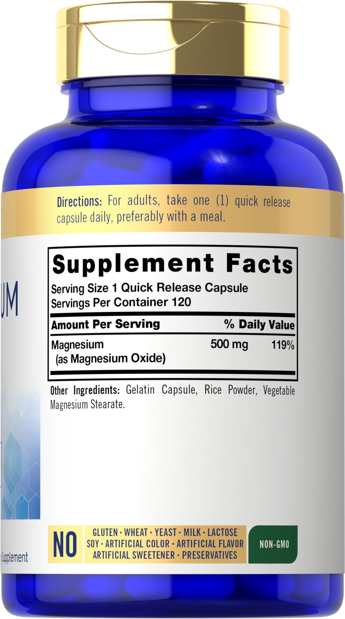 Carlyle Magnesium Oxide 500mg - 120 Capsules | Non-GMO & Gluten Free