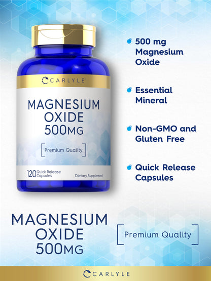 Carlyle Magnesium Oxide 500mg - 120 Capsules | Non-GMO & Gluten Free