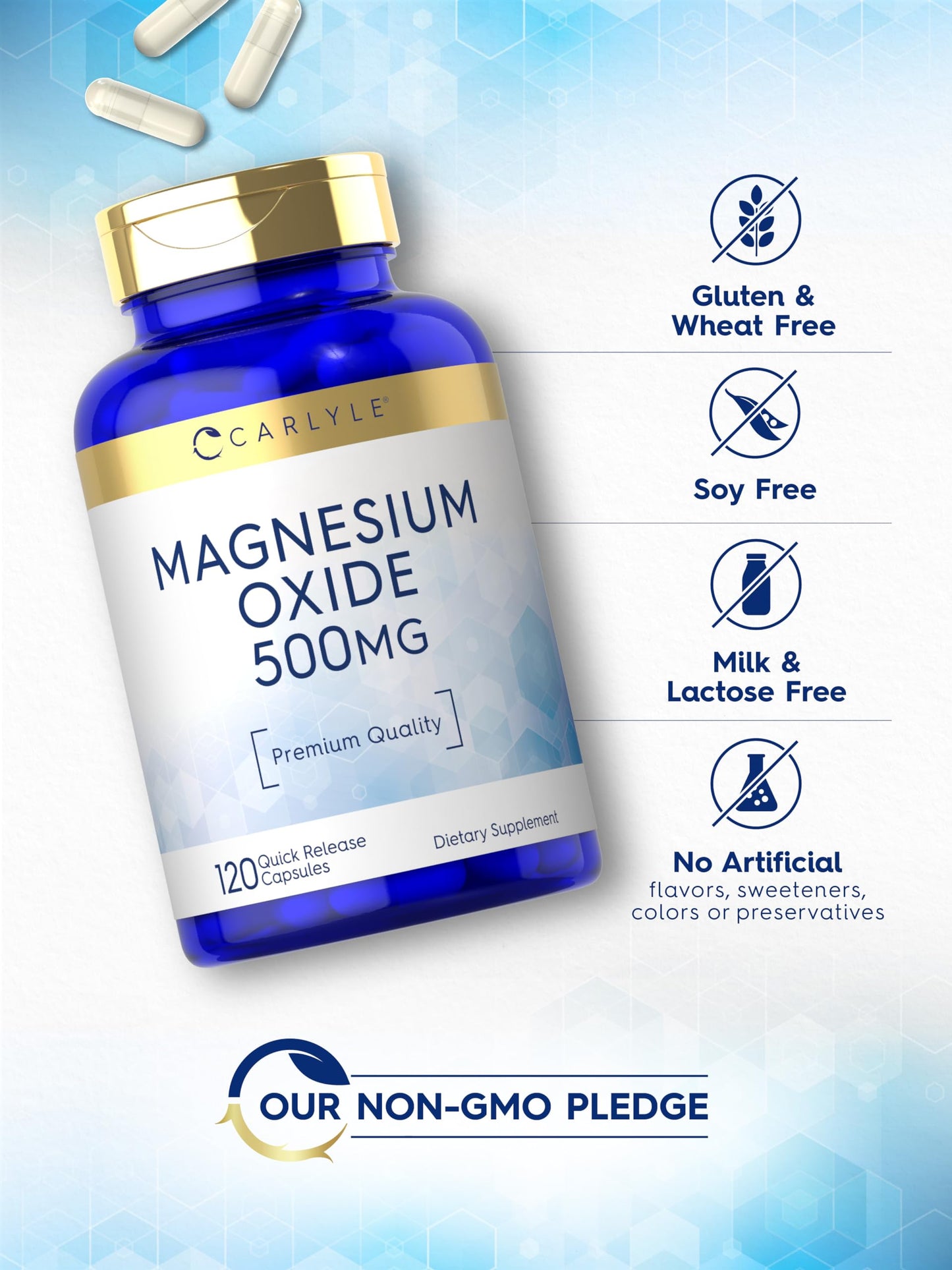 Carlyle Magnesium Oxide 500mg - 120 Capsules | Non-GMO & Gluten Free