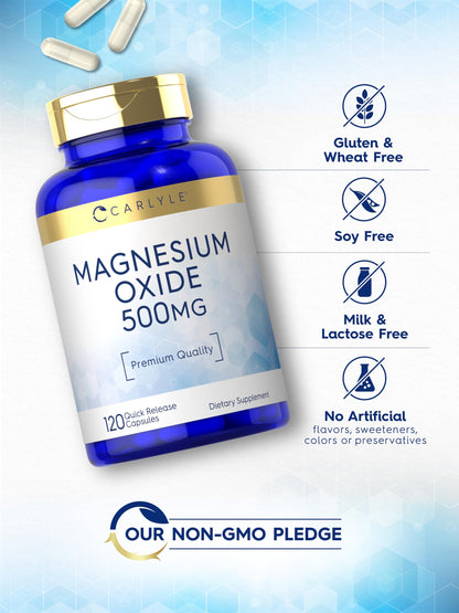 Carlyle Magnesium Oxide 500mg - 120 Capsules | Non-GMO & Gluten Free