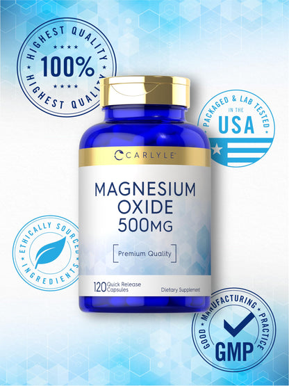 Carlyle Magnesium Oxide 500mg - 120 Capsules | Non-GMO & Gluten Free