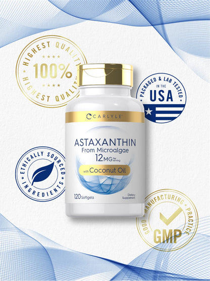 Carlyle Astaxanthin 12mg - 120 Softgels | Microalgae, Coconut Oil | Non-GMO & Gluten Free