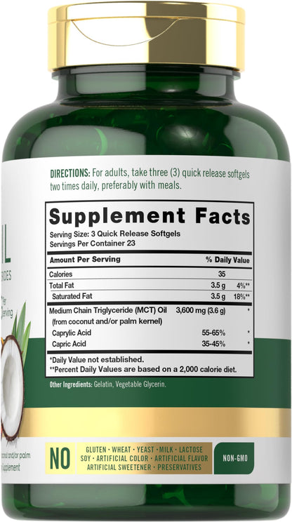 Carlyle MCT Oil Capsules 3600mg | 70 Softgels | Keto Coconut Oil | Non-GMO, Gluten Free