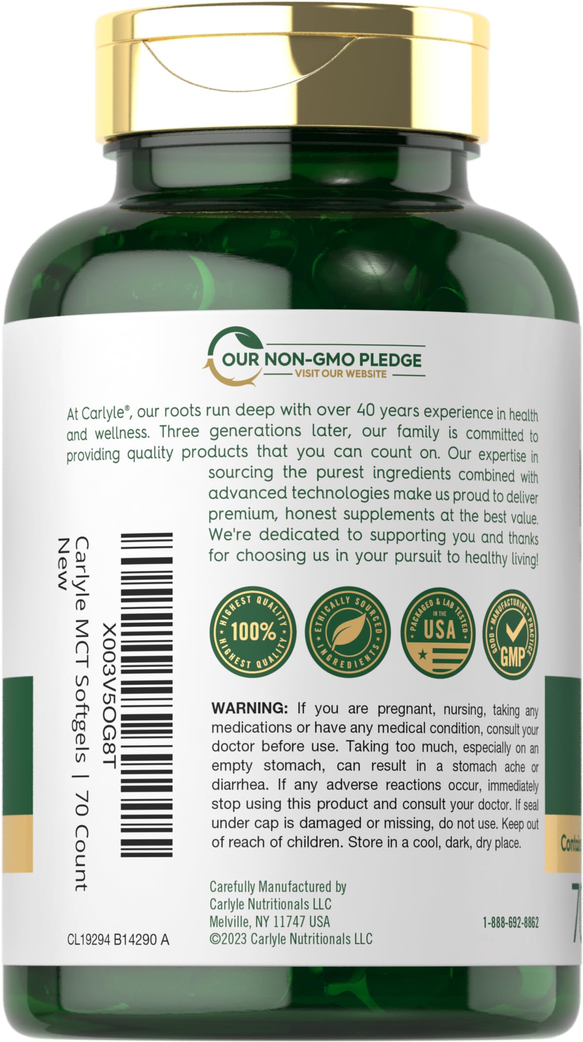 Carlyle MCT Oil Capsules 3600mg | 70 Softgels | Keto Coconut Oil | Non-GMO, Gluten Free