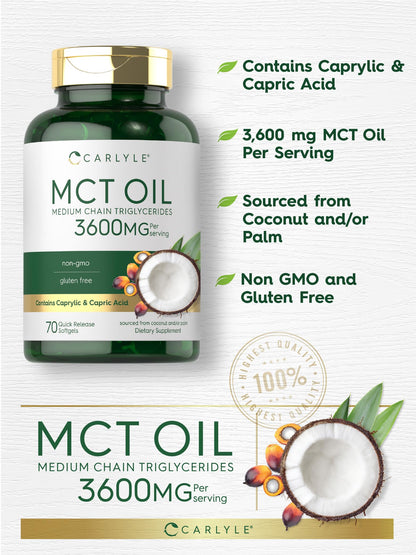 Carlyle MCT Oil Capsules 3600mg | 70 Softgels | Keto Coconut Oil | Non-GMO, Gluten Free