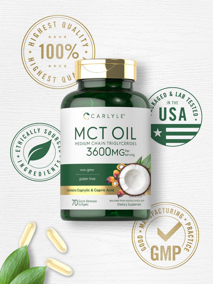 Carlyle MCT Oil Capsules 3600mg | 70 Softgels | Keto Coconut Oil | Non-GMO, Gluten Free