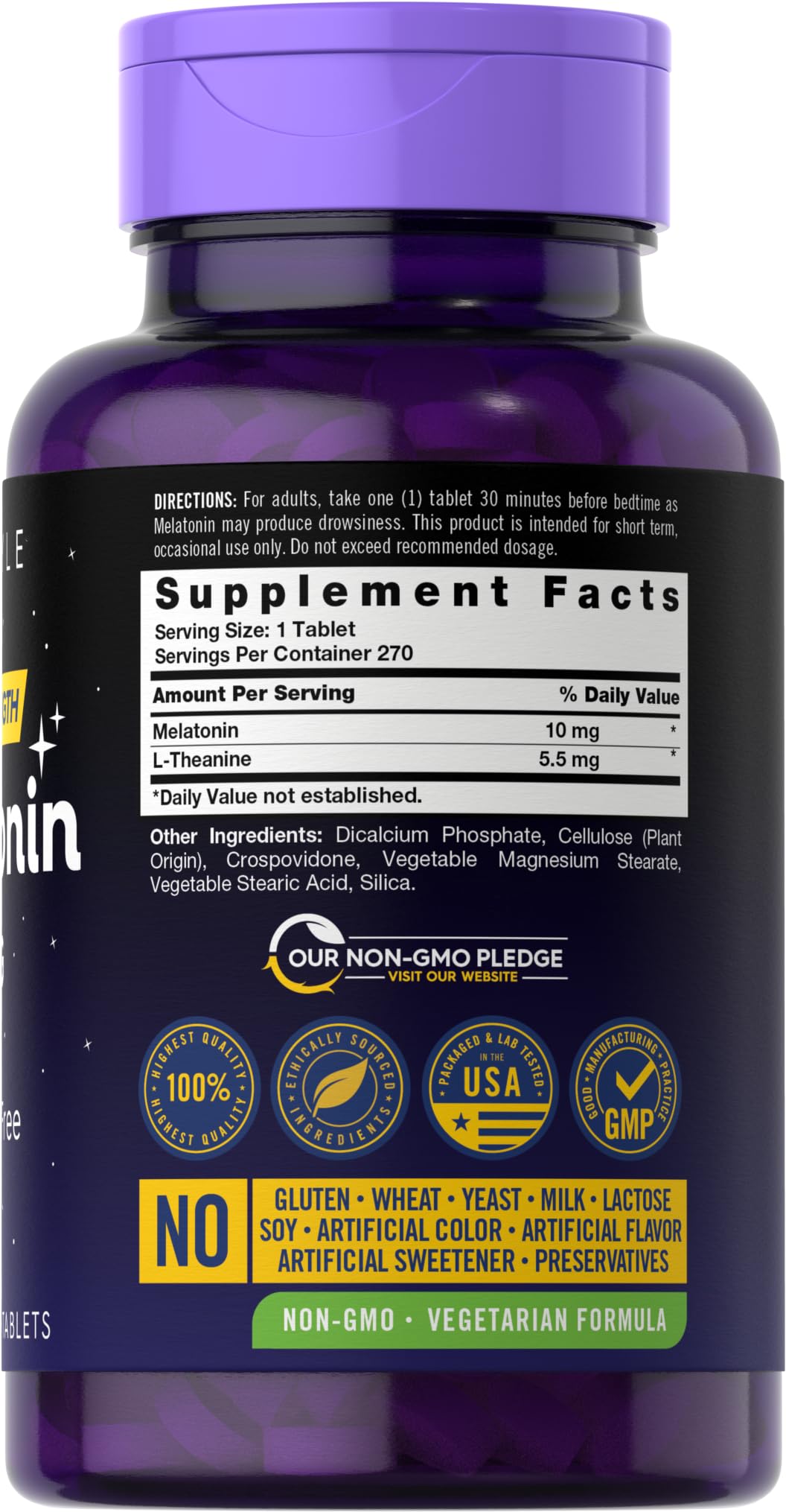 Carlyle Melatonin 10mg – 270 Tablets | L-Theanine | Vegetarian, Non-GMO, Gluten Free
