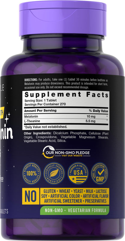 Carlyle Melatonin 10mg – 270 Tablets with L-Theanine | Vegetarian, Non-GMO, Gluten Free (Pack of 2)