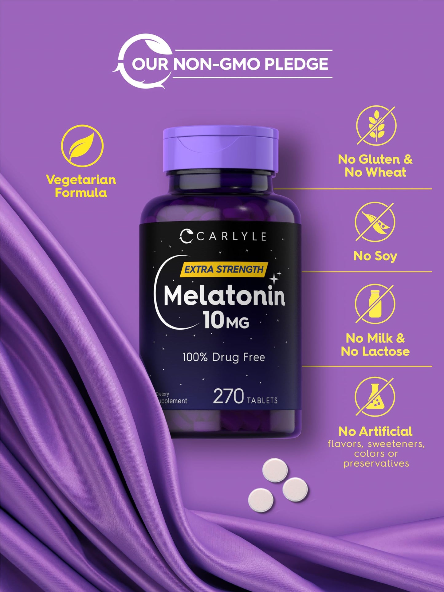 Carlyle Melatonin 10mg – 270 Tablets with L-Theanine | Vegetarian, Non-GMO, Gluten Free (Pack of 2)