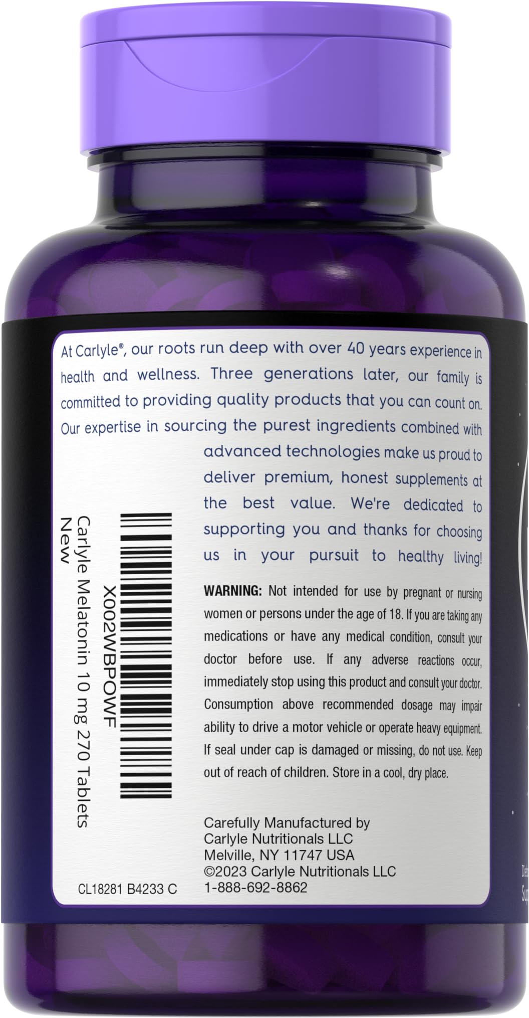Carlyle Melatonin 10mg – 270 Tablets | L-Theanine | Vegetarian, Non-GMO, Gluten Free