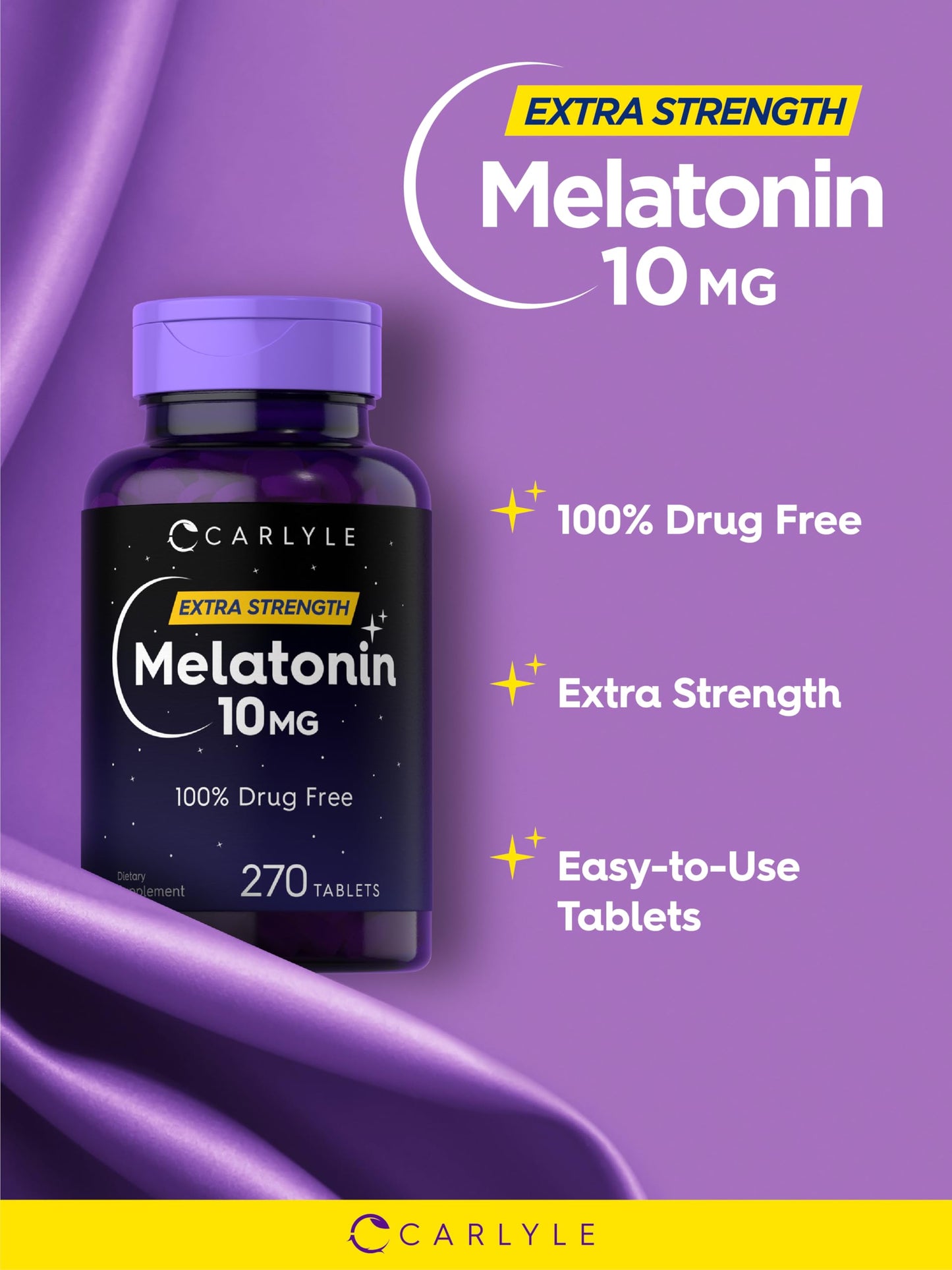 Carlyle Melatonin 10mg – 270 Tablets with L-Theanine | Vegetarian, Non-GMO, Gluten Free (Pack of 2)