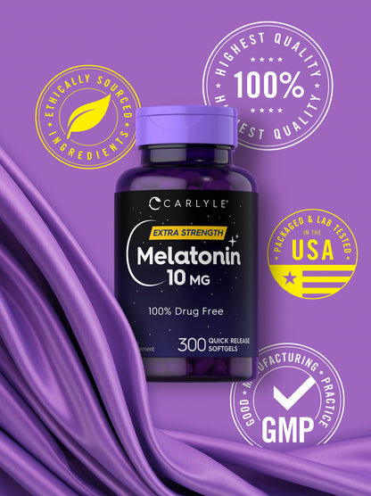 Carlyle Melatonin 10mg | 300 Softgels – Pack of 2 | Extra Strength Sleep Support