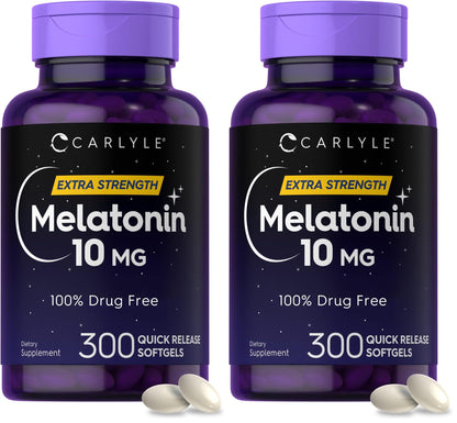Carlyle Melatonin 10mg | 300 Softgels – Pack of 2 | Extra Strength Sleep Support