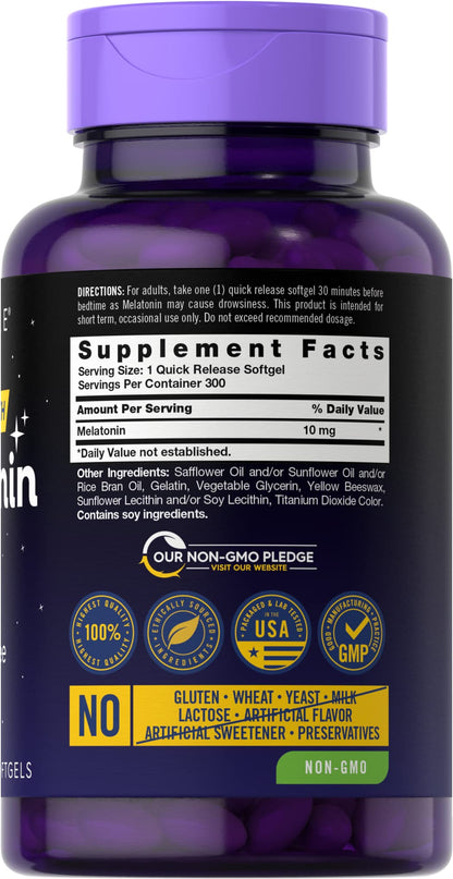 Carlyle Melatonin 10mg Softgels – 300 Count, Extra Strength for Adults | Non-GMO & Gluten Free