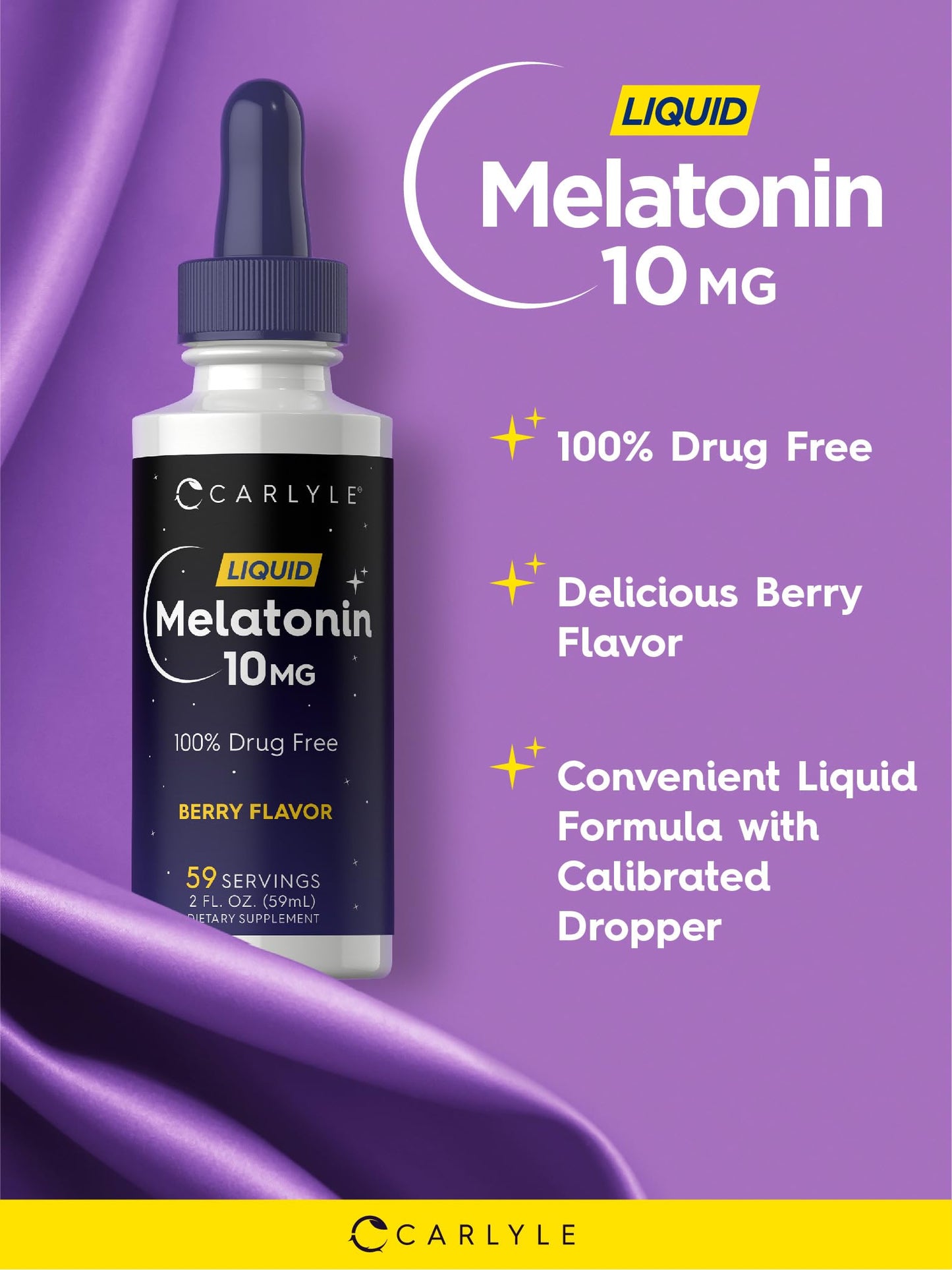 Carlyle Melatonin 10mg Liquid Drops – Berry Flavor, 2 fl oz, Non-GMO, Vegetarian (Pack of 2)
